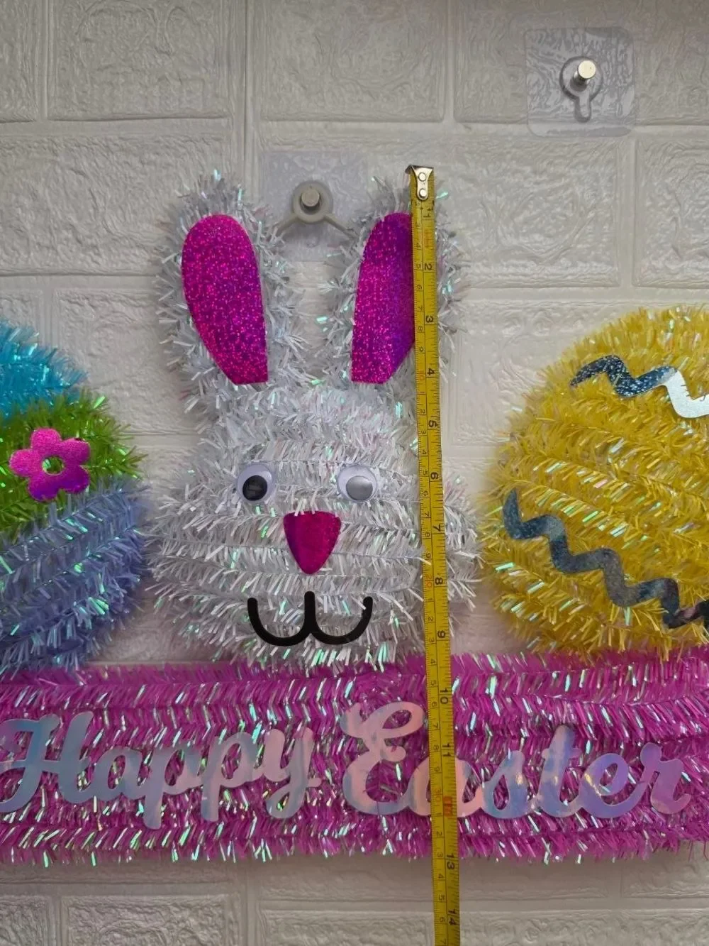 New Happy Easter Spring Tinsel Wreath WALL Decor BUNNY 19